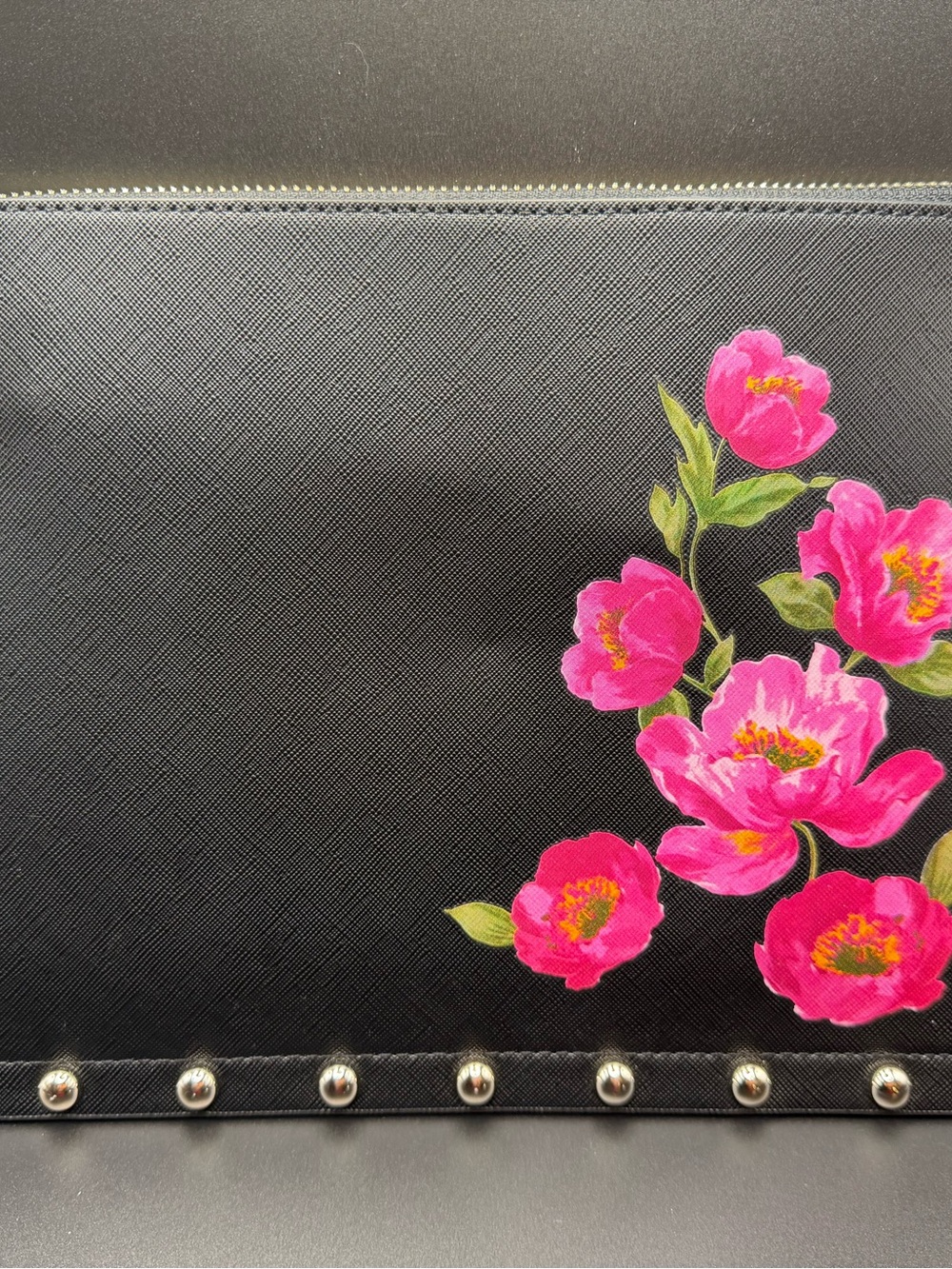 White House Black Market Black Floral Studded Wristlet Clutch Purse